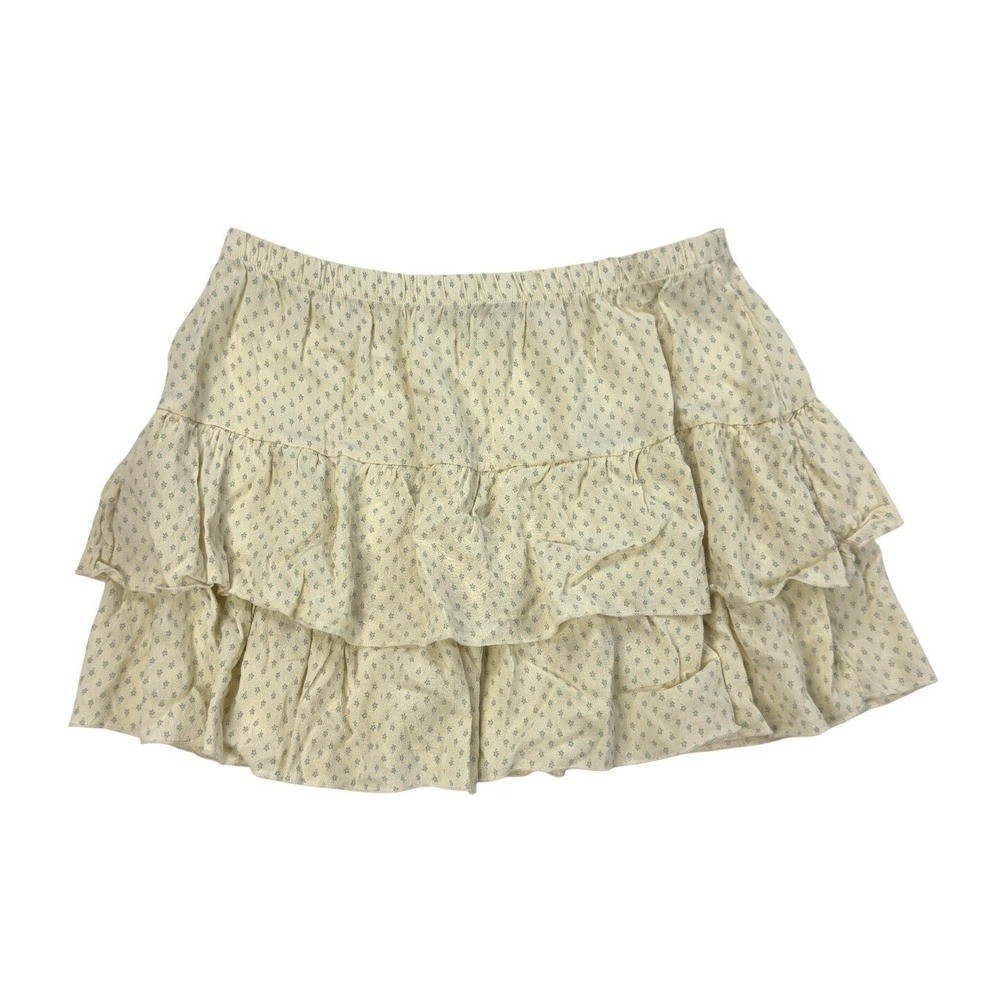 Brandy Melville Mini Skirt Womens One Size Tan Cream Floral Ruffle‎ Tie Boho